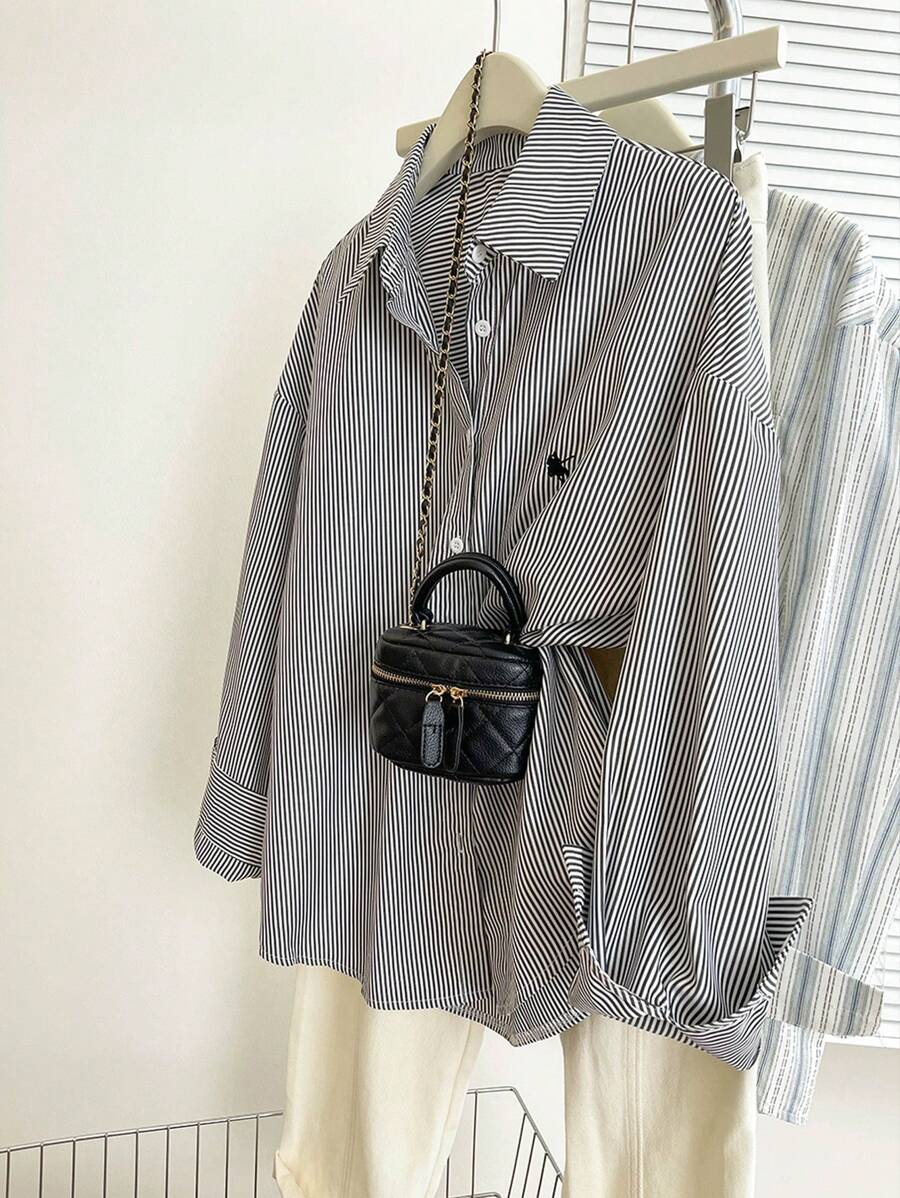 Women's Casual Striped Print Button-Up Long Sleeve Shirt Fall Cloth For Women