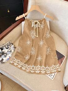 SHEIN Women Geometric Print Spaghetti Strap Tank Top, Casual For Summer - Brown - View 2