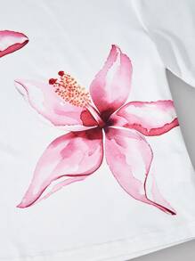 Lunivi Set de 2 piezas de ropa casual para adolescentes, top de ajuste ceñido con cuello redondo y estampado floral y pantalones anchos de cintura elástica a rayas, para verano