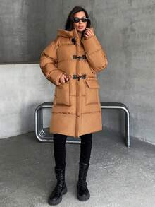 EURMUSE Women's Brown Premium Quality, Faux Leather Detailed Puffer Winter Coat - Brown - View 7