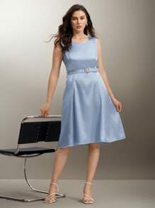 SHEIN Clasi Elegantes Alltagskleid aus reiner Satin-Qualität für Damen in Große Größen - Blau - Übersicht 4