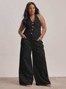 MUSERA 加大码露背纽扣牛仔背心，仅限毕业季穿着，性感可爱优雅，适合度假和夏季穿着。 - 黑色 - 查看 5