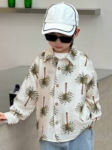 Dazy Kids 宽松休闲度假风椰子树印花男童衬衫 - 白色 - 查看 8