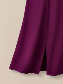 EMERY ROSE 2025年夏季新款女式无袖方领极简主义长裙，简约优雅修身A字型纽扣前中长裙，方领露背开衩下摆长裙，通勤礼服，派对优雅紫色连衣裙 - 紫色 - 查看 4