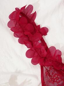 Seduluxe 2-Piece Set: Wedding Lace Contrast Mesh Floral Maxi Nightgown With G-String - Burgundy - View 6