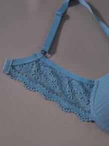 SHEIN 女士纯色蕾丝拼接文胸三件套