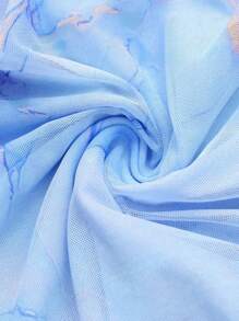 Elenzga 大码女式粉色印花网眼荷叶边露肩修身长袖连衣裙 - 藍色 - 查看 8