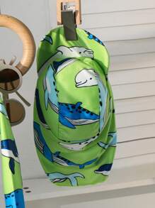 SHEIN Set de 2 piezas, camiseta rash guard de manga larga y gorra con gráficos de dibujos animados lindos y bloques de color para niños pequeños, adecuado para playa, piscina, primavera/verano - Multicolor - Ver 6