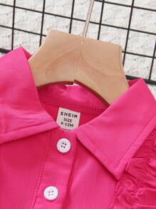 Cute Baby Pink Ruffle Collared Sleeveless Top For Girls - Hot Pink - View 3