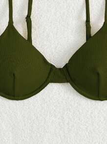 SHEIN Swim 性感海滩度假绿色钢圈比基尼上衣 - 軍綠色 - 查看 6