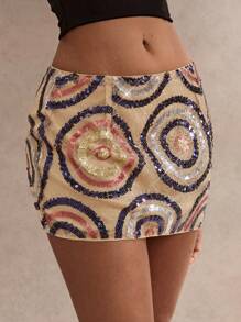 Glamine Women's Fashionable Sequin Mini Skirt For Vacation And Party, Summer Elegant Holiday Floral Sequin Mini Skirt - Multicolor - View 1