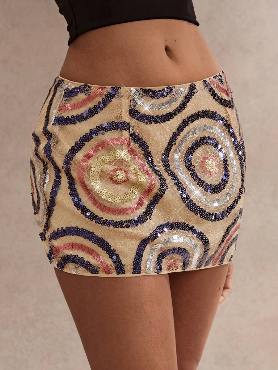 Glamine Women's Fashionable Sequin Mini Skirt For Vacation And Party, Summer Elegant Holiday Floral Sequin Mini Skirt - Multicolor - View 1