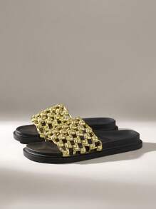 Solecia Damen Lässig Flach Slide Sandalen mit Hohldesign für den täglichen Gebrauch