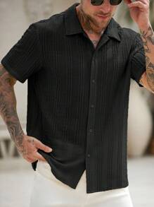 Manfinity RSRT Men's Casual Summer 3-Color Pleated Short Sleeve Shirt - Black - View 3