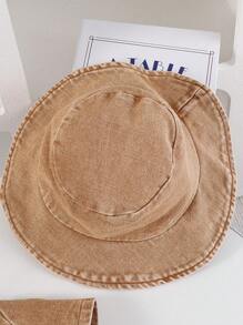 女婴优雅时尚休闲简约牛仔短袖连体衣搭配渔夫帽套装，夏季 - 卡其色 - 查看 3