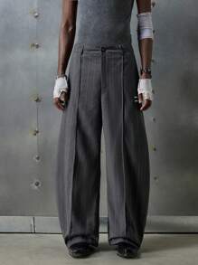 NEON BLANC Men Street Fashion Woven Vertical Striped Long Pants, Fall - Black - View 2