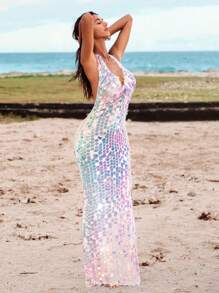 Opulessa 女式亮片露背露背长裙，适合度假，适合音乐节、派对、约会