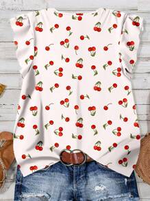 SHEIN Clasi Camisa suelta y casual con estampado de cerezas de la marca VCAY, talla grande, apta para el verano