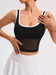 SHEIN Sports Women Square Neck Everyday Fitness Sports Bra - Black - View 3