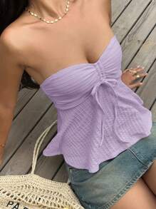 SHEIN EZwear Top tubo de punto morado para mujer - Lila Púrpura - Ver 7