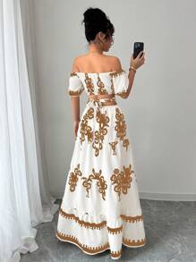 Elenzga 休闲 - 度假休闲露肩蝴蝶结背心连衣裙 - 白色 - 查看 2