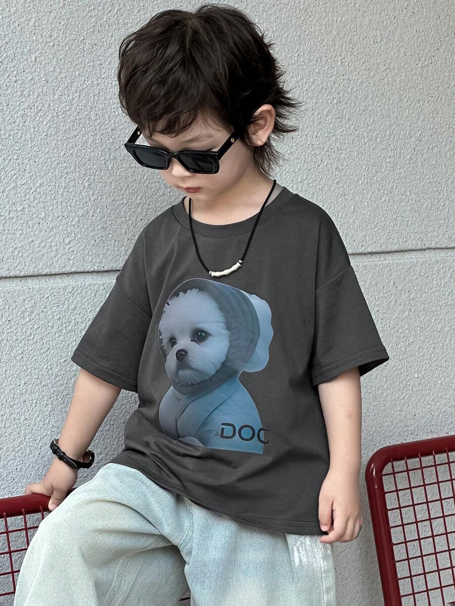 DAZY 幼儿男童圆领针织短袖T恤，夏季 - 灰色 - 查看 1