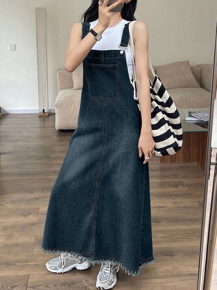 Women's Summer Casual Pocket Strap Denim Jumpsuit Dress