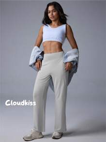 Menodora SHEIN Sport Quần ống đứng lưng cao cho nữ có túi - Xám - Xem 1