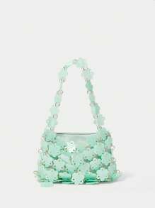 SHECARRY 女士花卉装饰时尚日常单肩包 - 綠色 - 查看 2