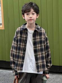 Dazy Kids 秋季大码男童宽松休闲格子衬衫