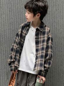 Dazy Kids 秋季大码男童宽松休闲格子衬衫