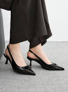 CUCCOO BIZCHIC Women's Pointed Toe Low Vamp Metal Multi-Strap Buckle Stiletto Heel Slingback Sandals, Elegant And Fashionable High Heels For Christmas - Black - View 10