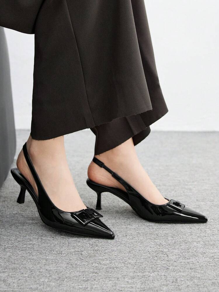 CUCCOO BIZCHIC Women's Pointed Toe Low Vamp Metal Multi-Strap Buckle Stiletto Heel Slingback Sandals, Elegant And Fashionable High Heels For Christmas Spring Shoes