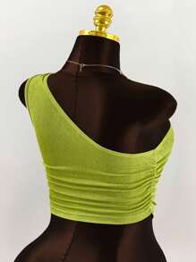 Amplova Plus Size Women's Colorful Beaded Decor Ruched Shoulder Top, Going Out Top Valentine's Day - Green - View 7