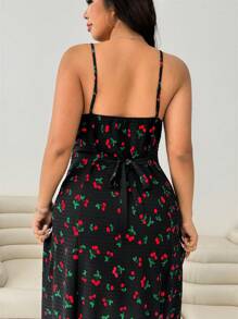 Solflare Váy dây in họa tiết quả anh đào cỡ lớn cho kỳ nghỉ hè - màu đen - Xem 4