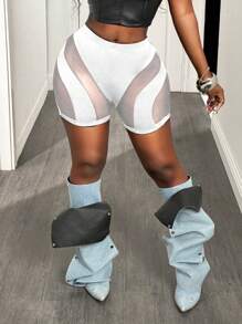 BamGleam Women's Sexy See-Through Mesh Panel Leggings - White - View 3