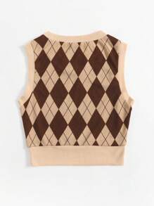 SHEIN EZwear Contrasting Colors Argyle Pattern Round Neck Tight Tank Top