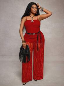 Veslaya Mono de encaje negro sexy y elegante de una pieza sin mangas y de talla grande para fiesta, cita, festival de música - Estilo B