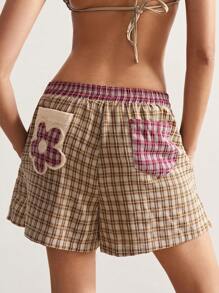 Bohemela Quần short rộng rãi, dáng suông, chất liệu vải kẻ caro, cỡ lớn. - Màu vàng - Xem 5