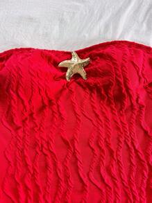 Soleia 女士沙滩装海星装饰抹胸连体衣，合身廓形，适合度假、海滩约会、下午茶、度假、音乐节、波西米亚风分层穿着 - 紅色 - 查看 5