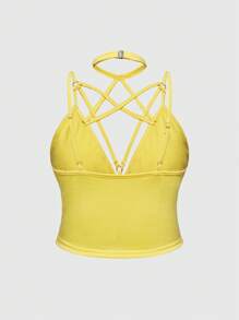 ROMWE Goth Áo hai dây buộc vai gợi cảm cỡ lớn - Màu vàng - Xem 2