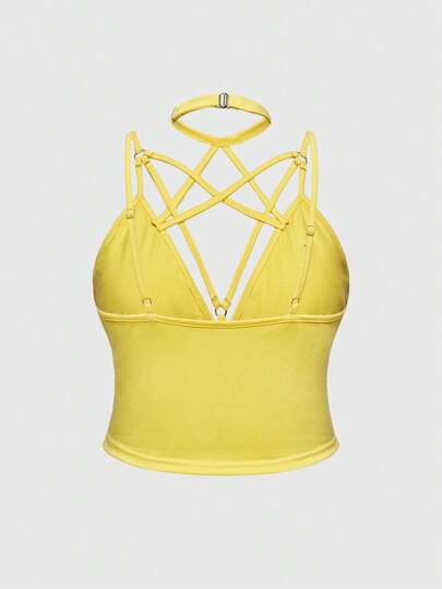 Goth Plus Size Sexy Star Lace Up Spaghetti Strap Camisole