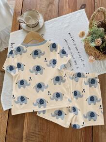 Conjunto de pijama informal de 2 piezas para bebé niño, adecuado para verano - Multicolor - Ver 2