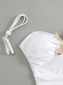 Swim Oasis Women 2025 New Solid Color Strapless Hollow Out Swimsuit With Mesh Maxi Skirt, Beach Resort Summer Casual Set - White - View 7