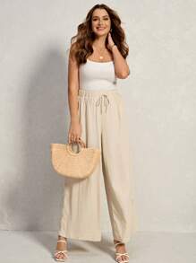 SHEIN LUNE 2 piezas Pantalones casuales de talla grande de unicolor