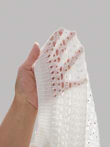 SHEIN 青少年女孩休闲宽松圆领黑白镂空针织短款上衣两件套，买一送一 - 彩色 - 查看 9