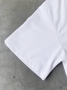 Manfinity Streetrush Conjunto casual de camiseta con estampado de número y pantalón largo con costuras de color contrastante para hombre, Conjunto de 2 piezas de verano para hombre