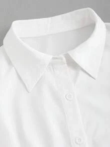 Calvaya Plus Size Casual Solid Color Long Sleeve Shirt, Spring Autumn Fall Cloth For Women - White - View 5