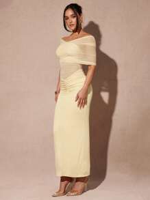Silquee Robe ajustée élégante en maille transparente de couleur abricot pour femmes, printemps et été - Nude - Voir 6