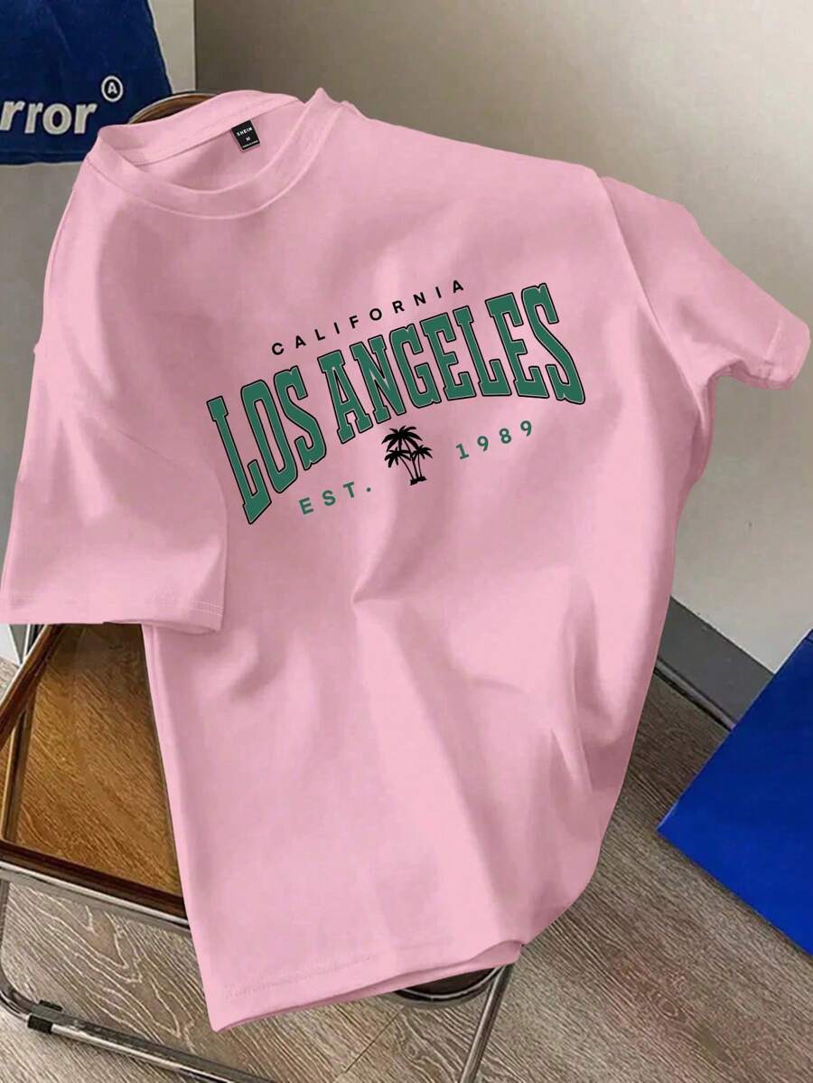 Manfinity Joysei Men's Letter Print Pink T-Shirt, Suitable For Summer - Pink - View 1